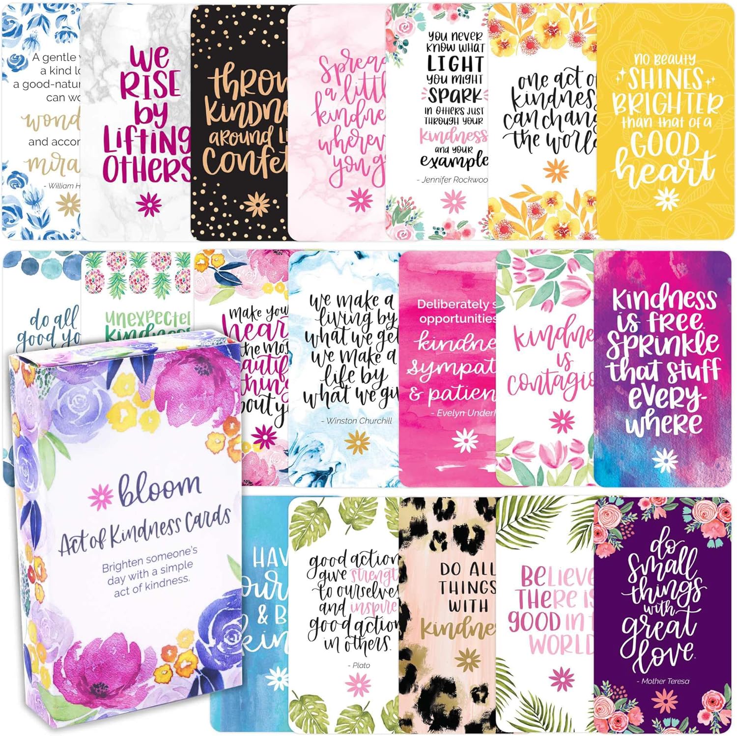 bloom daily planners Encouragement Card Deck - Cute Inspirational Quote Notecards - Set of Thirty 2" x 3.5" - Assorted Designs